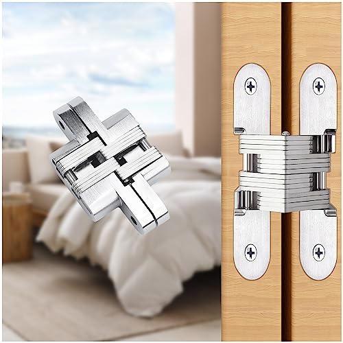 YIDELAI Hidden Hinges (1 Pair) Zinc Alloy Invisible Door Hinges 94MM*18MM (Silver)