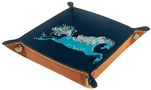 suojapuku Ledertablett,Leder farbenfrohes Pferd im künstlerischen Stil Tablett,Taschenleerer Tablett für Aufbewahrungsschlüssel-Münzen-Schmuckuhr