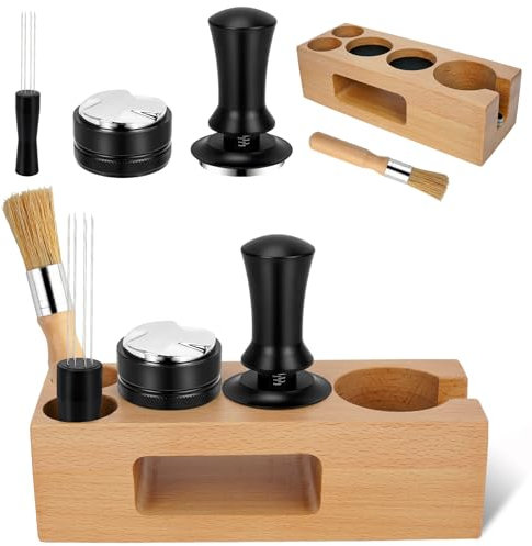 Y-Step 51mm Espresso Tamper Set avec Station Tamper, Tamper à Café avec distributeur, Tapis de tamper, Aiguilles pour agitateur de café espresso, Brosse de nettoyage, pour accessoires barista