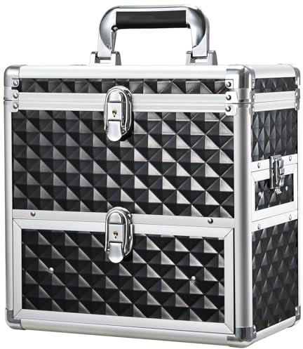 Large Vanity Case Makeup Box Nail Technician Case Nail Polish Organiser Beauty Case with Drawers Nail Storage Organiser Box Lockable for Nail Art, Makeup Trools, Cosmetics (Black)