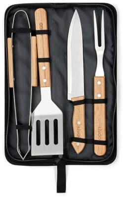 Livoo - Set de 4 accessoires pour barbecue GS164 – 4 accessoires, acier inoxydable, hévéa, pochette polyester