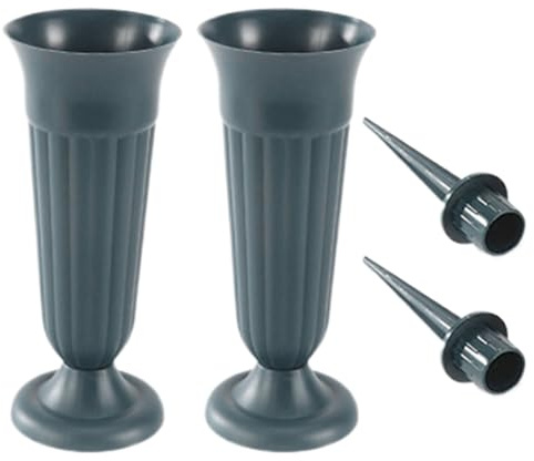 Vasi commemorativi per tombe, pentole floreali tomba da 2 pcs, vasi tomba di plastica con punta e base, portafiori tomba rimovibili, vasi commemorativi per tombe all'aperto