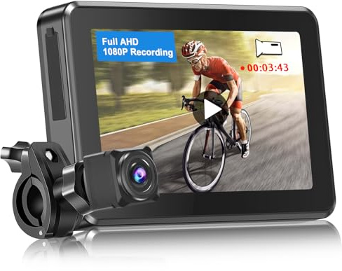 PARKVISION Specchio per biciclette regolabile a 360° con funzione di registrazione, monitor AHD 1080P da 4,3 pollici e telecamera per biciclette per una maggiore sicurezza e visione in bicicletta