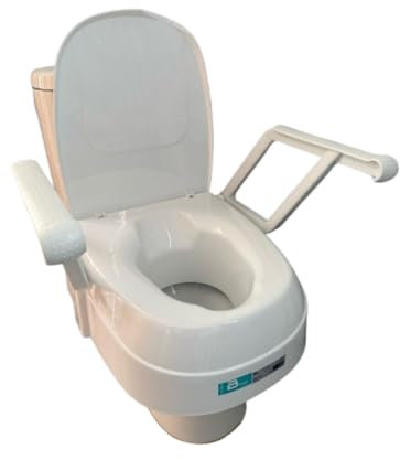 Villaclinic. Elevador wc para adultos con reposabrazos y tapa, regulable en tres alturas distintas, reposabrazos abatible, alza de wc, alza para inodoro, asiento inodoro, regulable e inclinable