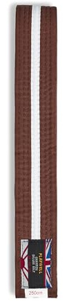 Playwell kampsport bomullsfärgat bälte med vit rand graderingsbälte - (Karate, Judo Taekwondo), Brunt bälte med vit rand, 220cm