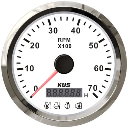 KUS 85 mm varvtalsmätare 0–7 000 varv/min varvtalsmätare med drifttimräknare med 4 LED-larm med röd bakgrundsbelysning 12 volt för fordon, bilar, motorcyklar, båtar