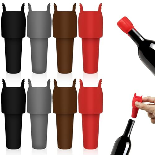 8 pezzi Tappi per bottiglie di vino spumante riutilizzabili, Tappi per vino in silicone con manico Tappi per bottiglie di vino con doppia tenuta Tappi per vino in 4 colori, Sigillanti per bottiglie