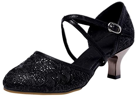 Zapatos de baile para mujer elegantes dorados zapatos de novia con pedrería suave sandalias ajustables cerradas zapatos danza clásica moda zapatos baile moderno rojo para cóctel fiesta noche, Negro ,