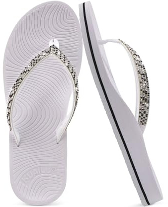 KuaiLu Women's Rhinestone Flip Flops Arch Support Yoga Mat Cushion Sandals
