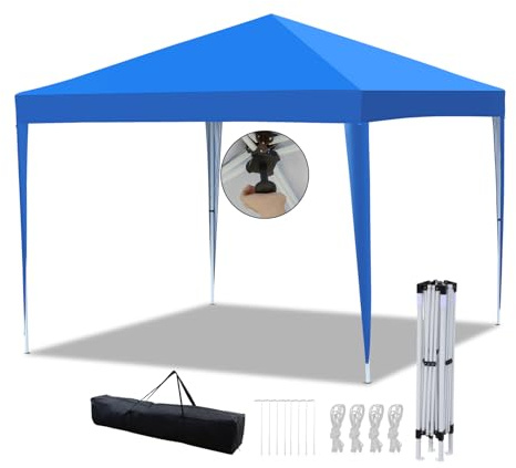Hebitod Paviljong, vikbar paviljong 3 x 3 m, vattentät stabil, paviljong med centrallås, höjdjusterbar trädgårdspaviljong, festtält, trädgårdstält, UV-skydd, utomhus, trädgård, camping, blå