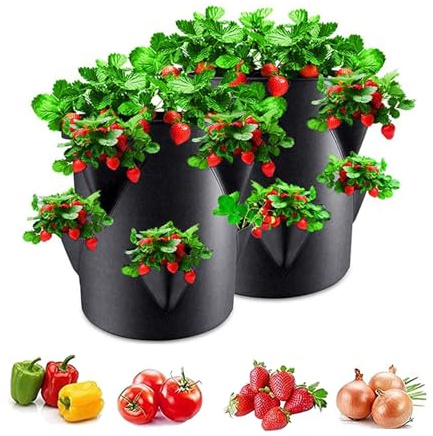 Macetas Para Fresas Al Aire Libre, 2 Pack Macetas Para Fresas Con 6 Bolsillos Laterales, Bolsas Transpirables Para Plantas De 7 Galones, Macetas Portátiles De Tela No Tejida Para Plantar Frutas
