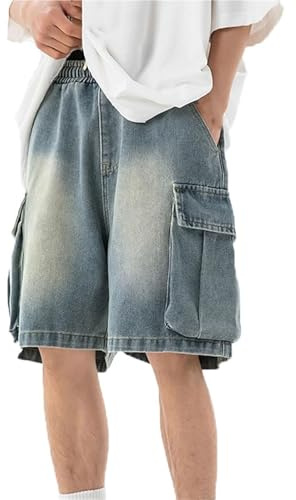 KIHFSODN Herr Baggy Jeans Shorts Jorts Y2K Baggy Hiphop Skater Hosen Jeans Bermuda Jeans Shorts Baggy Casual Loose Fit Hiphop Skateboard Denimshorts Y2K