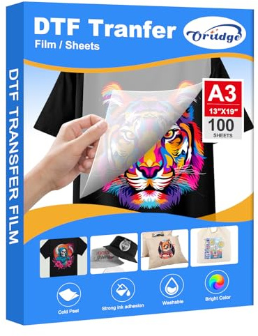 Oritdge DTF A3 Pellicola di Trasferimento(29,7 x 41,9 cm), 100 fogli Carta di Trasferimento per Epson Stampante, DTF PET Transfer Film Diretta Su T-shirt e tessuti