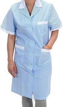 Camice da Lavoro Donna Mezza Manica 100% Cotone – Traspirante e Resistente – Casacca Professionale per Pulizie Domestica Cameriera Operaia – Comoda e Pratica (Quadretti Azzurri, XL)