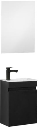 Kometmöbel badrumsmöbler set med handfat 40 cm monterat litet handfat med underskåp (Svart 40cm, Med spegel)