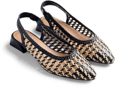 Gioseppo HOUNSLOW - Zapatos de Tacón Estilo Salones Destalonados de Piel Trenzada a Mano, Punta Afilada, Tacón Tipo Bloque Metalizado, Elástico en el Tobillo, Color Negro, Talla 38