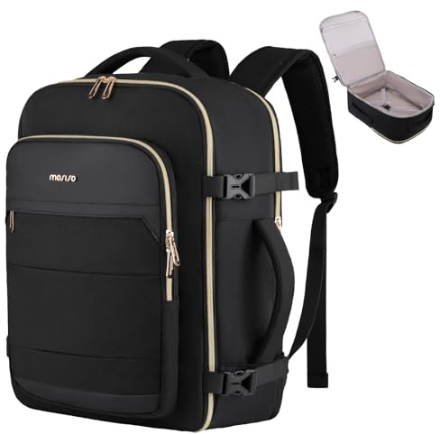 MOSISO Reseryggsäck för kvinnor män, 38 – 40 cm flyggodkänd handbagage ryggsäck med sidohandtag och bagagerem, 40 cm personlig artikel resväska för weekender college arbete affärer, svart