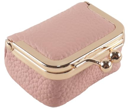 Hoite Genuine Leather Mini Jewelry Box, Mini Jewelry Travel Case, Coin Purse with Kiss Lock for Ring Necklace Earrings Bracelet for Women Girls (Pink)