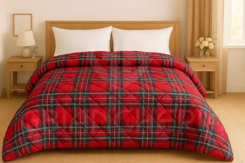 Trapunta Matrimoniale Invernale 250x250 cm – Piumone Caldo Due Piazze 300 g/m², Piumino Anallergico e Traspirante in Morbida Microfibra, Coperta Letto Moderna con Fantasie Colorate (Scozzese Rosso)