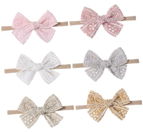 UTHCLO 6 pezzi Fasce Elastiche Neonata con Fiocchi in Pizzo Cerchietti Morbidi per Bambina Neonata e Accessori Capelli Regolabili per Compleanni e Fotografie Familiari