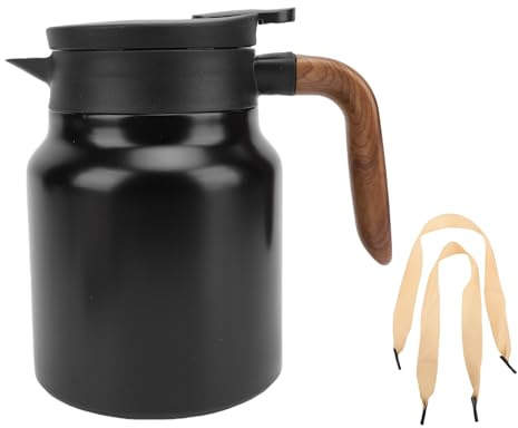 Pilipane Caffettiera termica con teiera isolata sotto vuoto, brocca per bevande d'acqua isolata in acciaio inossidabile da 1000 ml con filtro a maglia fine per la di casa e ufficio (Nero opaco)