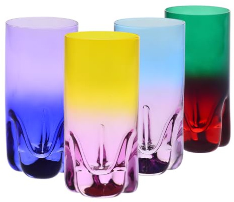 Krosno Coloured Drinking Glasses Set of 4-300ml Crystal Tumblers for Water, Juice and Long Drinks - Hand-Painted Lead-Free Crystal - Aurora Collection, Multicoloured Mix 1