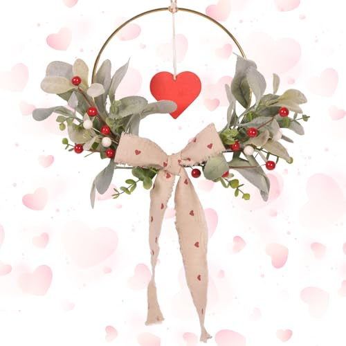 Türkranz Haustür, 20cm Tür Kranz Deko, Türkranz Künstliche, Türkränze Ganzjährig mit Schleife, Wandkranz Valentinstag, Trockenblumenkranz Modern, Weihnachtstürkranz für Hochzeit Haustür Wand (B)