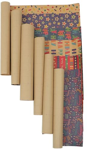 DECOMELODY Carta da Regalo Stampata Doppia Faccia, Confezione da 6 Fogli Colorati per Imballaggio Decorativo di Scatole e Pacchi, Carta da Regalo Grande Formato per Feste e Festività