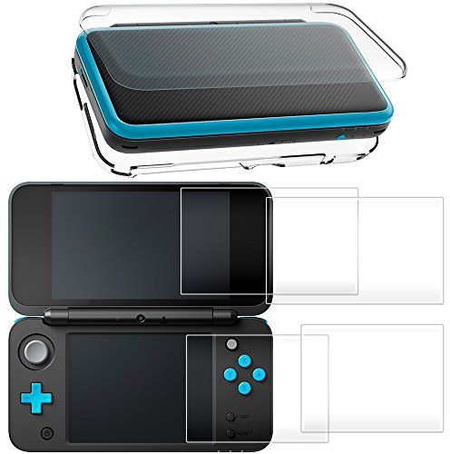AFUNTA Hard Case für NEU Nintendo 2DS XL mit 2 Packs Displayschutzfolie, Anti-Scratch Crystal Clear Case, mit 4 Stück gehärtetem Glas Schutzfolien für Top und Bottom Screen