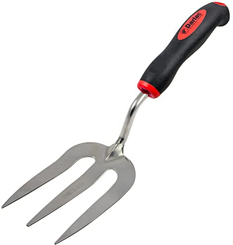 Darlac Fourche à Main de Jardin – Parfait pour Les parterres de Fleurs et Les Bordures – Fourche à Main de Jardin avec poignée en Caoutchouc