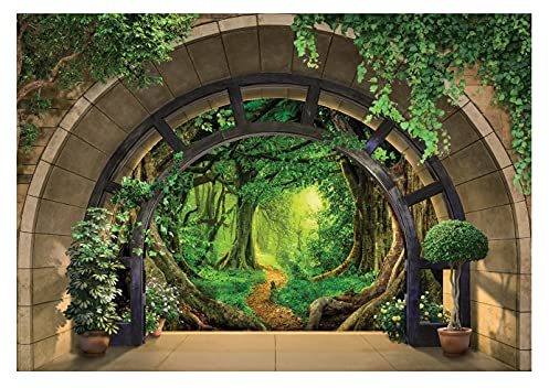 Papel Pintado Efecto 3D Bosque Vista Ventana Salón Dormitorio - Incluye Pegamento - Fotomurales Pared Tejido No Tejido Decorativos Murales Fotográfico Moderno Decoración de Paredes (312x219 cm)