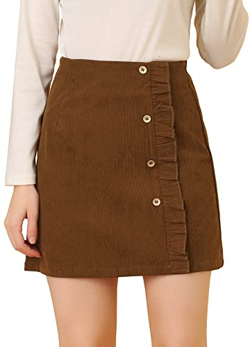 Allegra K Falda Corta de Cintura Alta de Pana para Mujer, Marrón, X-Small