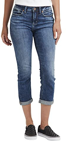 Silver Jeans Co. Women's Suki Mid Rise Curvy Fit Capri Jeans, Med Wash SCV389, 30 Regular