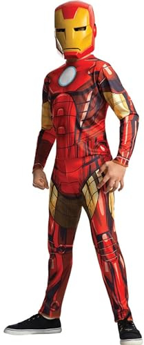 RUBIE'S Avengers Oficial - Disfraz clásico Iron Man infantil, talla XL, 9-10 años, 129 a 140 cm, traje de combinación roja y amarilla y máscara, para Halloween, carnaval, regalo de Navidad