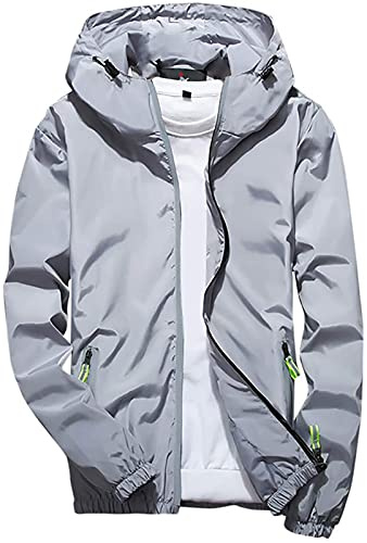 HIFI7 Veste de Pluie Hommes Longue Manteau Imperméable avec Capuche Outdoor Blouson (M, Gris)
