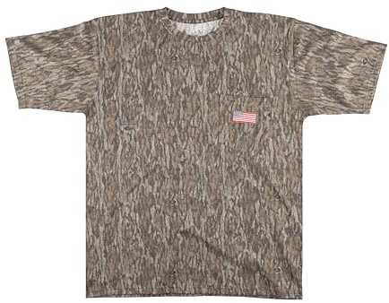 Mooselander Men's Patriotic Camo T-Shirt: USA Flag Embroidery, Camouflage Street & Gym Wear, Chest Pocket, Hunting Apparel (US, Alpha, XX-Large, Regular, Regular, Mossy Oak New Bottom Land)