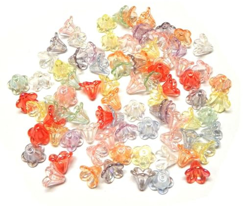 Perlin 200stk Blütenkelch 10 x 14 mm Blumen-Acryl-Perlenkappen Engelperlen Shimmer Glänzend Transparent Blumenperlen Blüte Lilien Deko Kunstblume