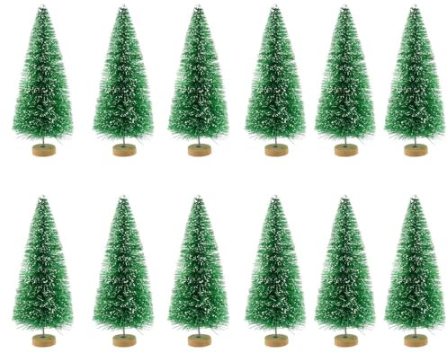 12 Pieces Mini Christmas Trees Bottle Brush Christmas Trees Miniature Trees Bottle Brush Xmas Trees Small Artificial Mini Model Snow Trees Frost Trees, 6.5cm