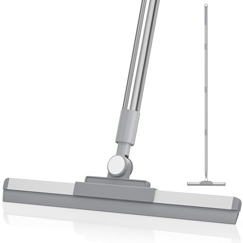 Escobilla de goma con cabezal giratorio de 180°, escobilla para suelo con mango de 52 pulgadas de largo, escoba para limpiar ventanas, azulejos de baño, hormigón de garaje, cubierta, vidrio de ducha