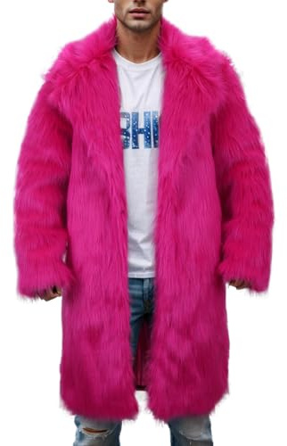Men's Luxury Fluffy Faux Fur Coat Jacket Warm Long Coats Outwear Hip Hop Warm Furry Overcoats Winter Parka