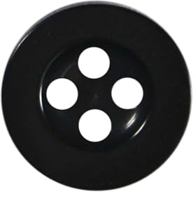 11mm Round Sew On Plastic Buttons for Shirts & Blouses - Pearlescent, Flat with 4 Holes, 18L - Pack of 20 - Black
