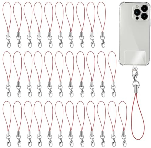 50 Stück rojo Cordón para teléfono y móvil para llaveros, anillas con mosquetón, correa para anilla, cordón para colgante y colgante para llave USB