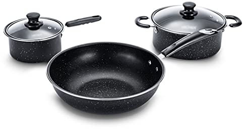 DYHWAC Pot Set Set Wok Soup Pot Milk Pot Wrought Iron Non-Stick Frying Pan Soup Pot Three-Piece Set with Cover Kitchen Cooking Pot