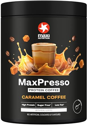 MaxiNutrition MaxPresso Caramel 300g, Protein Kaffee, Whey Coffee Pulver, 21g Eiweiß pro Portion, Zuckerfrei & fettarm, Warm & kalt genießbar