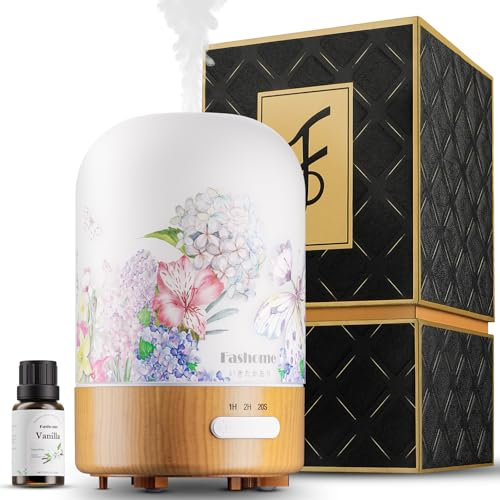 Fashome Difusor de aroma, difusor de cristal hecho a mano para aceites esenciales, apagado automático, luz cálida, vintage, aromaterapia para bebés, hogar, oficina o yoga (primavera-vainilla)