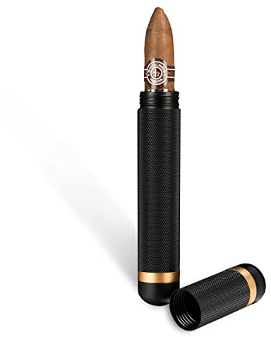 CIGARLOONG Aluminium Cigar Case Cigar Tube Humidor Portable Carrying Cigar Holder for Travel Outdoors,1Pcs (Black)