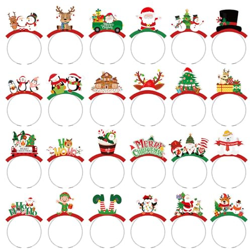 Knitgrip 24 Pcs Christmas Headbands Xmas Head Toppers Santa Snowman Reindeer Hat Headpieces Christmas Accessories Xmas Headwear Holiday Headbands for Women Men Gifts