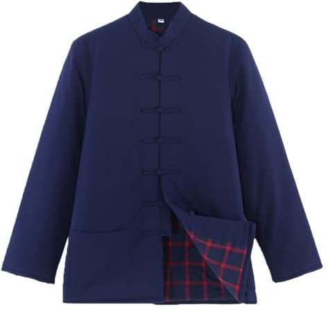 GZKDKZB Tenue d'hiver Chaude Tang, vêtements Traditionnels Chinois, Hauts en Coton pour Hommes, Vestes artistiques, Manteaux, Chemises à Manches Longues, vêtements de Tai Chi en Coton, uni