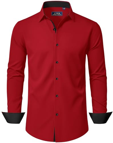 J.VER Men's Slim Fit Dress Shirts Long Sleeve Fashion Stretch Business Casual Formal Shirt