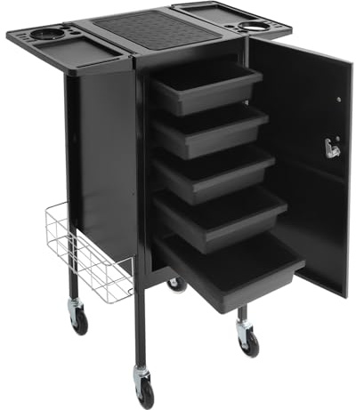 Barberpub Chariot de coiffeur verrouillable avec 5 tiroirs et roulettes 36 x 34 x 89 cm